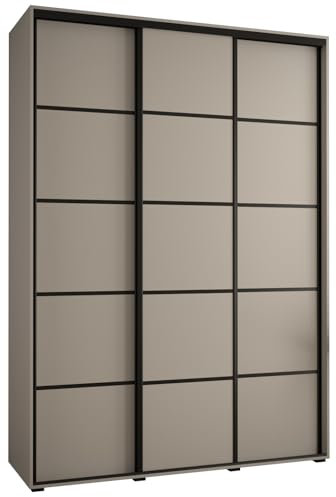 MEBLE KRYSPOL Dakota 4 Schrank mit DREI Schiebetüren - Moderner Kleiderschrank mit Kleiderstange und Regalen - 235,2x180x60cm - Kaschmir Schwarz
