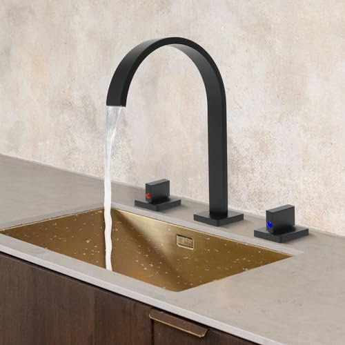 Robinet de cuisine noir, mitigeur d'évier en laiton, robinet cascade à trois trous, robinet d'évier de cuisine, robinet de salle de bain pour les maisons, les restaurants et les centres commerciaux