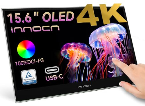 INNOCN 15.6 Inch Portable Monitor with OLED and Second Touch Screen for 4K Photo Editing, 100% Dci-P3, 100000:1, 10-Bit, External Laptop USB C, PC, Phone, Consoles, Brown