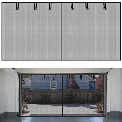 Pantalla de puerta de cochera con cierre magnético, 16 x 7 pies, malla de PET, retráctil, cortina de puerta de garaje con parte inferior pesada para 2 coches, garaje, patio, estudio