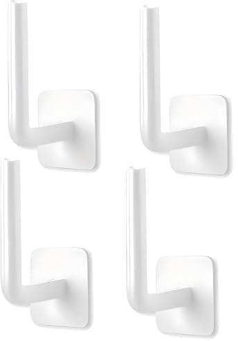 4 Pcs Curtain Holders, Self-Adhesive Hooks, L-Shaped Curtain Holdbacks, No Drill Curtain Pull Backs for Kitchen Living Room Office (White)