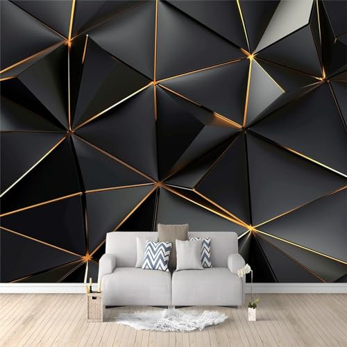 photo murale papier peint 350 x 256 cm décoration intissé tableaux poster muraux tapisserie Géométrie tridimensionnelle en or noir 3D panoramique chambre paysage déco salon maison décorative