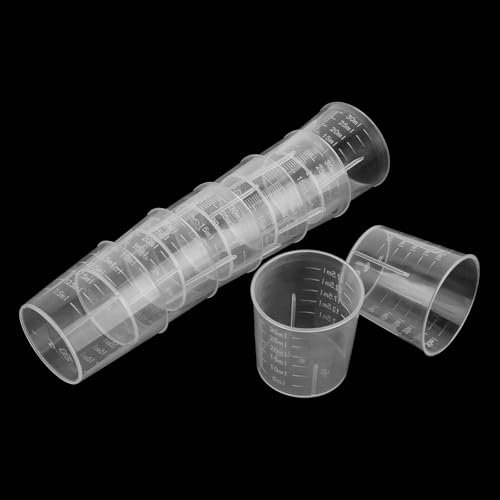 10 tazas medidoras de plástico líquido, mini vasos de cocina transparentes de plástico transparente graduado para cocina, herramienta de medición de laboratorio transparente (30 ml)