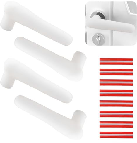 UFURMATE Door Handle Covers 4Pcs Transparent White Silicone Door Handle Glove Covers Door Knob Covers Anti-Slip Door Lever Protectors with Anti-Collision Adhesive Strip for Flat Square Door Levers