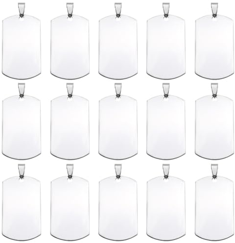 SUNNYCLUE 1 Box 18 Stück Edelstahl Stempelanhänger Blanke Metall Stempelanhänger Rechteckige Rohlinge Gravur Militär Erkennungsmarken Anhänger Zur Schmuckherstellung Anhänger DIY Handwerk Schlüsselanh