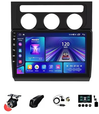 BOJONTN 10 Pulgadas Android 13 Doble DIN Radio de Coche para Volkswagen Touran 2004-2008 con CarPlay inalámbrico GPS Navi Cámara de Respaldo Controles del Volante Bluetooth(T1[1+16G])