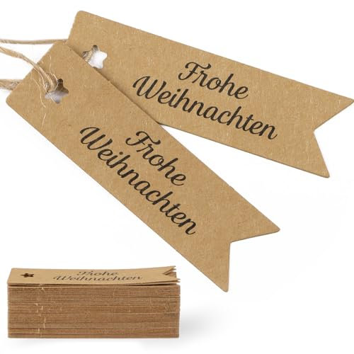 COLOFALLA 50 Stücke Weihnachten Geschenkanhänger Flaschenetiketten Weihnachten Etiketten Anhänger Geschenkanhänger Kraftpapier Frohe Weihnachten Geschenkanhänger
