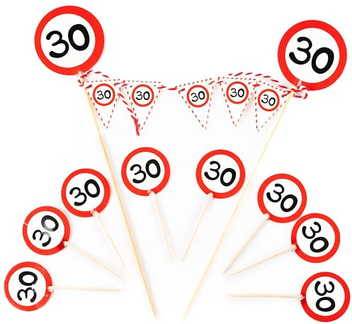 Tiwoca Deko zum 30. Geburtstag – rot-weiße Tortendeko mit Verkehrsschild-Optik Zahl 30 – Ausgefallene Geburtstagsdeko und lustige Geschenkideen für Männer und Frauen