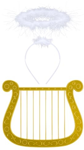 Maasechs Weihnachtsengel Harfe Kunststoff Gold Harfe Engel Stirnband Zubehör Gefiederter Engel Stirnband Kostüm Spaß Kostüm Thema Verkleiden Zubehör Cosplay für Frauen