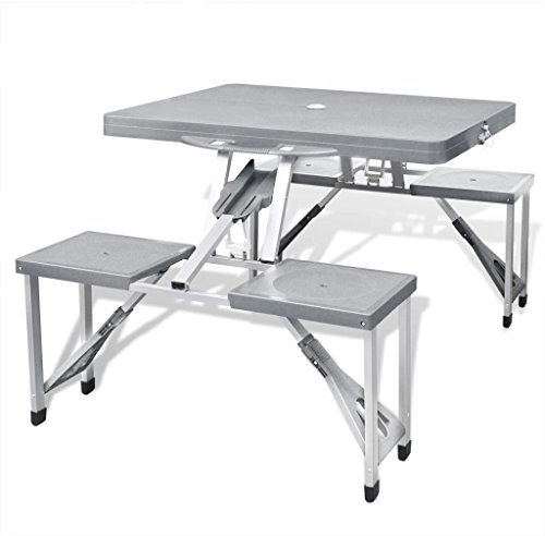 Xichuzi Klappbares Campingtisch-Set Aluminium mit 4 Stühlen, Camping Tisch Stuhl Set, Picknick Set, Camping Sitzgruppe Klappbar, Picknick Tisch Und Stühle Klappbar, extra leicht grau