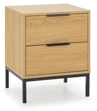 HOMN LIVING Mesita de Noche Auri 2 cajones Color Roble, 50 cm (Ancho) 40 cm (Profundo) 55 cm (Altura)