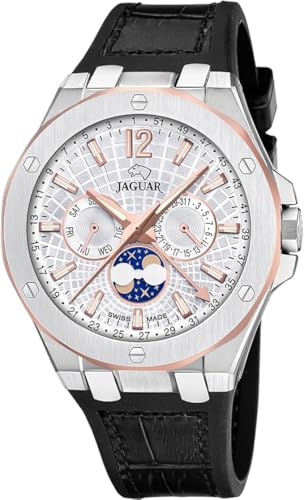 JAGUAR Swiss Made Herrenuhr Fase Lunar aus Edelstahl 316L Schwarz | Analog, Quarzuhr, Widerstandsfähiges Glas, Wasserdicht 10 ATM, J1040/1 Diplomatic, Swiss Made