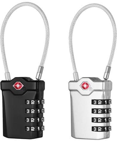 NAGE TSA Lot de 2 cadenas pour valise, avec code chiffré 4 chiffres blancs, cadenas pour tente, bagages, casiers scolaires (2 pièces, noir et argent)