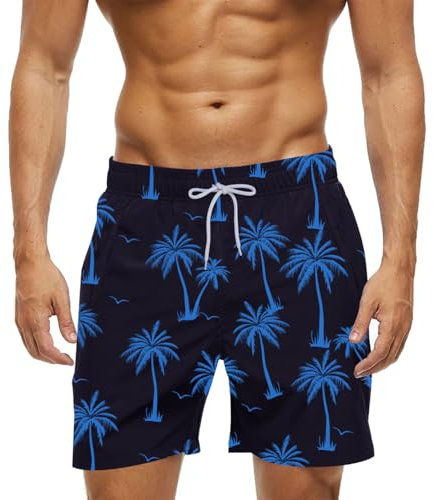 Bañadores Hombre Transpirable,Bañadores para Hombre con Forro de Malla y Cordón Ajustable, Bañador Hombre de Secado Rápido (FR/ES, Letras, L, Regular, Regular, Estándar, Azul Hawaiano)