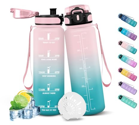 HoneyHolly Gourde Sport, 500ml Étanche & Réutilisable, Bouteille, Motivation avec Filtre Gourde, Bouteille d'eau, Gourdes pour Running, École, Bureau