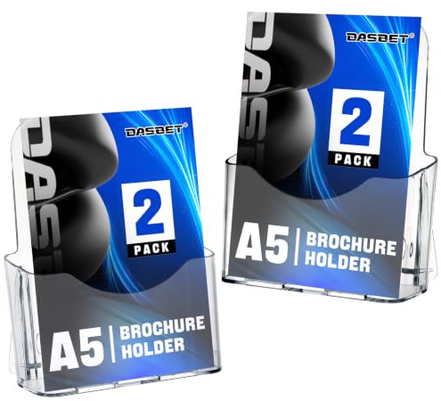 DASBET Lot de 10 supports de brochure en acrylique transparent A5 en plexiglas - Support mural pour magazines, brochures, brochures - Lot de 10 (A5)