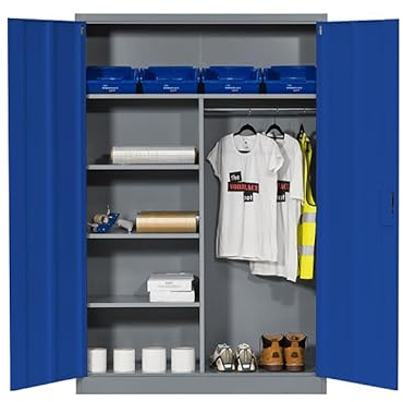 The Workplace Depot Extra Wide Metal Storage Cabinet, Lockable Doors, Adjustable Shelves, Powder Coated Finish, Industrial-Grade Steel, Ideal for Offices and Workshops, Flat-Packed (Blue)