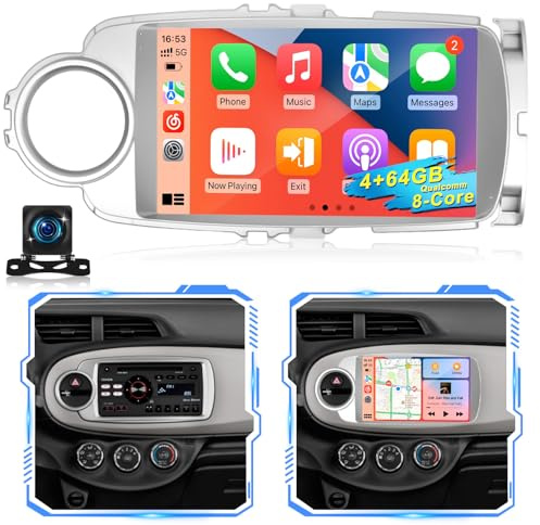 Qualcomm 8 core 4GB+64GB Android Autoradio per Toyota Yaris 2012-2020, Radio Touchscreen 9 Pollici IPS con CarPlay wireless e Android Auto, GPS, Bluetooth, DSP Hi-Res Audio