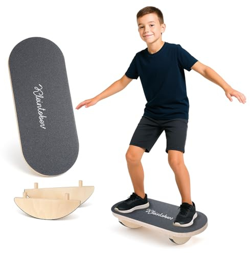 KLEINTOBER Kinder Balance Board I Balancierbrett Kinder mit 3 Schwierigkeitsstufen I Wackelbrett aus Birkenholz mit PEVA Anti-Rutsch Oberfläche I Wobble Board für die Förderung des Gleichgewichts