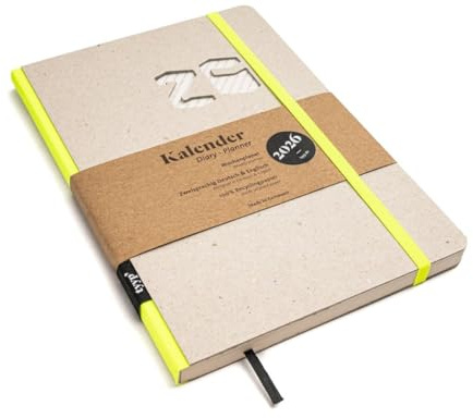 Taschenkalender 2026 – kompakt, klar, nachhaltig Recyclingkarton/Neon-Gelb