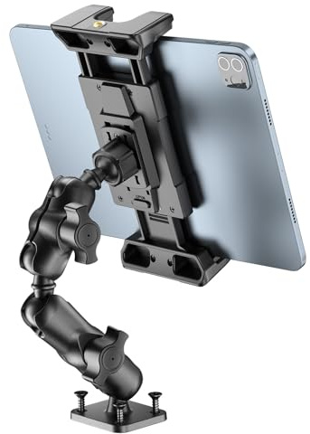 OHLPRO Aluminum Car Tablet Holder - Tablet Mount for Truck, 2-Stage Metal Stand Compatible with iPad Samsung Tab 5-13 Tablets and Phones, Heavy Duty Drill Base for Wall/Desktop, etc.