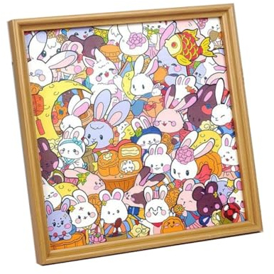 Bunny Shaped Wooden Jigsaw Puzzle, Cute Rabbit Shaped Wooden Puzzle with Frame, DIY Painting Colored Bunny Jigsaw Puzzles Gifts for Kids and Adults Chritsmas Birthday Easter (1set-w/Paint Pen)