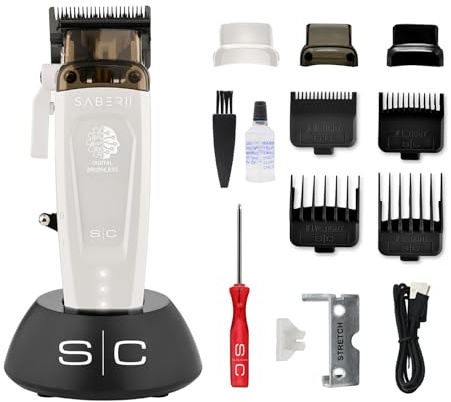 Stylecraft Saber 2.0 Professionelle Haarschneidemaschine, Herren-Haartrimmer mit bürstenlosem EON-Motor, verstellbarer Klinge, 120 Minuten kabelloser Laufzeit, Metallgehäuse, USB-Kabel Typ C (Weiß)