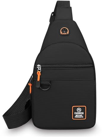 FOSDICK Mochila Bandolera Hombre, Bolsa Bandolera Hombre Negro, Bolsa Pecho Hombres Pequeña, Bolsos de Hombro con Correa Ajustable Impermeable Casual, para Viajar, Correr, Ciclismo