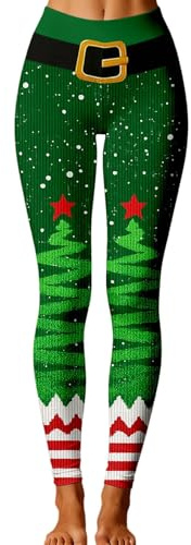 Generisch Weihnachts Leggings Damen Weihnachtsleggings Weihnachts Fitness Sport Yoga Hose FüR Damen High Waist Stretch Sporthose Yoga Fitnesshose Push Up Lange Laufhose (Red-8, L)