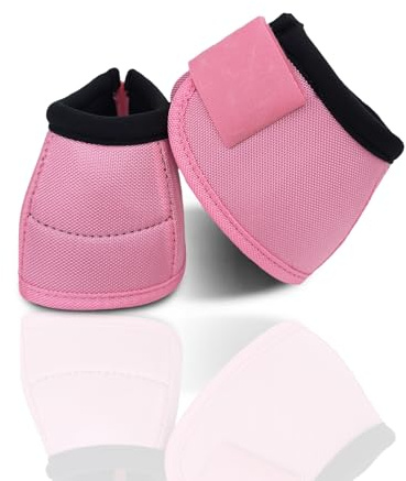 Hilltown Waterproof Bell Boots for Horses – Lightweight, No-Turn Knob, Neoprene Lining, Shock Absorption Material, and Double Hook and Loop Closure for Training, Jumping, and Racing - Pink, XS