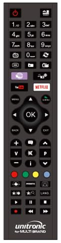 Unitronic Telecomando Universale Multibrand per TV, Compatibile con Amstrad, Autovox, Bloom, Telefunken, Schneider e Altri, Pronto all'Uso, Alimentazione 2 Batterie AAA