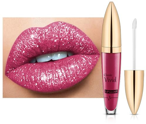 Gloss à lèvres pailleté mat, liquide rose avec paillettes diamant, brillant à lèvres 3D nacré, imperméable et durable, lèvres métallisées hautement pigmentées, formule hydratante et soyeuse