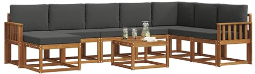 vidaXL Outdoor-Sofagarnitur mit Kissen 9 pcs Natur und Anthrazit, Garten Modulares Sofa Set, Langlebige Gartenmöbel, Akazienholz Sitzgelegenheit, Bequeme Lounge für die Terrasse