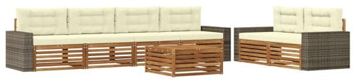 vidaXL Outdoor-Sofagarnitur mit Kissen 7 pcs Natur und Creme Polyester, Garten-Lounge, modernes Outdoor-Sofa, modulares Set für Terrasse, Bequeme Sitzmöbel