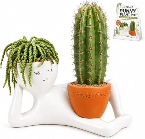 Funny Lazy Guy Face Planter With Drainage Hole Novelty Goofy Decorative Plant Pot For Indoor Houseplants Patio Garden Ornament