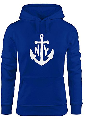 MoonWorks Hoodie Damen Anker New York Sweatshirt Kapuze Kapuzenpullover Blau L