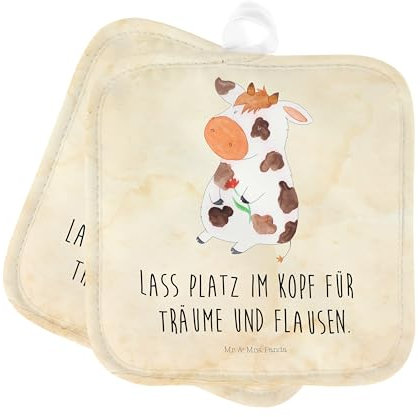 Mr. & Mrs. Panda 2er Set Topflappen Kuh - Geschenk, Topflappen 2er Set, Ofenhandschuh, Landwirtin, Topfhandschuhe, Landwirt, Flausen, Bauernhof,
