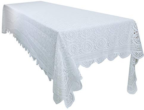 mookaitedecor Rechteck Tischdecke für Wohnkultur, Jahrgang Spitze Pflegeleichte Waschbare Tischdecke für Party Hochzeit Weiß Blumen-