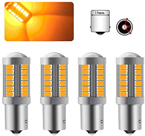 Sidaqi 4Pcs 1156 PY21W Lampadine LED Giallo 33SMD 900LM 5630 3.6W BAU15S 7507 LED Freccia per auto per indicatori di direzione anteriori e posteriori per auto 12-30V