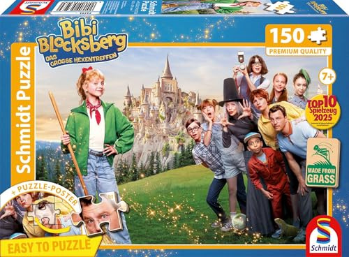 Schmidt Spiele 56593 Das große Hexentreffen, 150 Teile Kinderpuzzle aus Graspappe, Grün, Lila