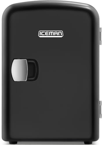 Chefman Iceman Schwarzer Tragbarer Mini Kühlschrank, Kühlt und Wärmt, Kleiner Kühlschrank mit 4 Litern, 6 Fächer für Kosmetik, Snacks, Make-up, AC/DC-Strom, Haus/Auto/Schlafzimmer