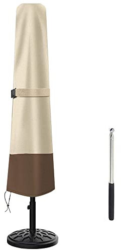 Housse de parasol imperméable et résistante en tissu Oxford 600D pour parasol de terrasse de 2,1 à 3 m, avec tige de poussée, beige et marron