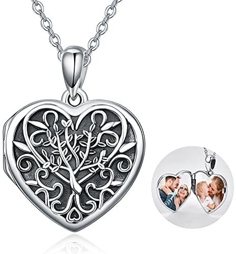 TANGPOET Lebensbaum Medaillon Halskette mit Bild 925 Sterling Silber Baum des Lebens Foto Medaillons zum öffnen Anhänger Schmuck Amulett für Frauen Mädchen Familie
