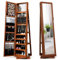 COSTWAY Armoire à Bijoux Pivotante à 360 Degrés, Organisateur de Bijoux sur Pieds, avec Grand Miroir Psyché et Etagère de Rangement à L’Arrière (Café)