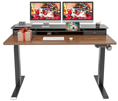 FEZIBO Schreibtisch Höhenverstellbar Elektrisch mit 2 Schubladen, 140 x 60 cm Stehtisch mit Memory-Steuerung, Stehpult Home Office, Antikollisionssystem, Dunkelbraun