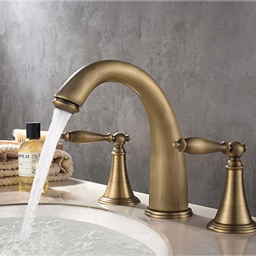 Waschtischarmaturen Doppelgriff-Wasserhahn Drei-Loch-Badezimmerarmatur Kupfer Weit verbreiteter Badarmatur Trim Kit Spültischaramturen Waschbecken Wasserhahn für Badezimmerwaschbecken(Braun)