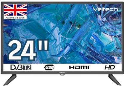 VELTECH 24 Inch HD Ready LED Standard TV with Freeview HD, HDMI, USB Record and Media Player HD Dolby Digital Audio Television for Kitchen