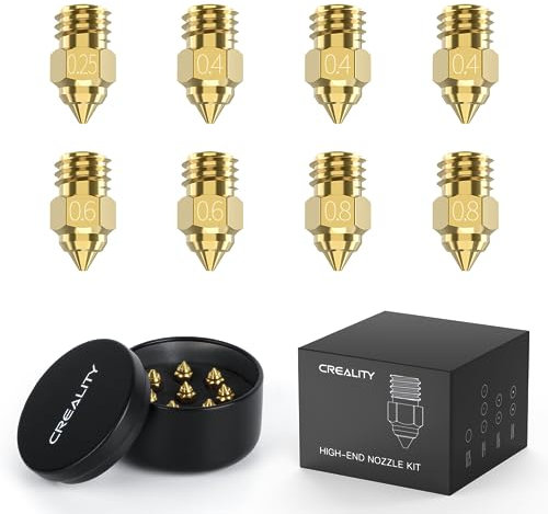 Creality Offizielle High-End Messing Düse Kit 8PCS, hohe Härte und Verschleißfestigkeit für Ender 3/Ender 3 V2/Ender 3 Pro/Ender 3 Max/Ender 5 Serie und CR 10 Serie