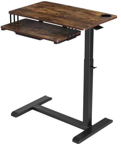 ETHU Betttisch mit Rollen Höhenverstellbarer Schreibtisch, Stehpult mit Tastaturablage und Verdeckten Rollen, 77x40cm Mobiler Computertisch für Homeoffice, Beistelltisch mit Haken, Laptoptisch