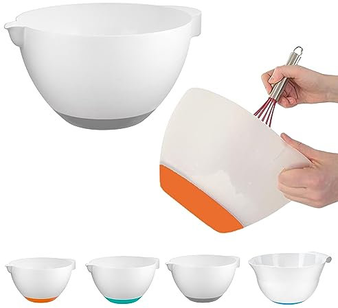 HOMESHOPA Plastic Mixing Bowl, Non-Slip Rubber Base & Easy Pouring Spout Lip, Baking Cooking, Kitchen Serving, Compact, Stackable, Dishwasher Safe, Random Colour, 3 Litre